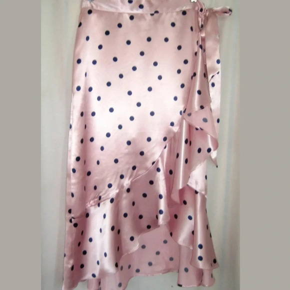 TopShop Pink Polka Dot Satin Ruffle Wrap Skirt - Picture 2 of 3